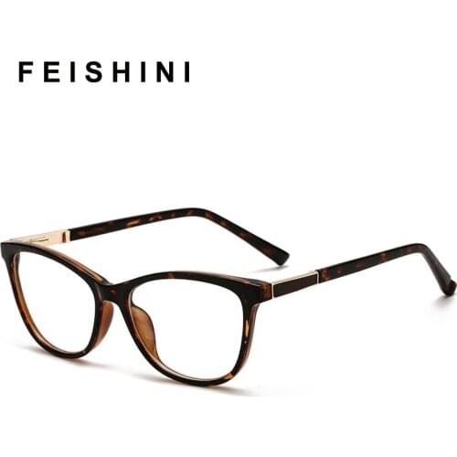 Feishini Small Anti Blue Light Glasses Blocking Filter Reduces Eyewear Black Strain Clear Gaming Computer Glasses Women Cat eye