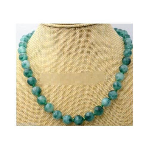 Natural 10mm Round GREEN red black jADE JADEITE Gemstone NECKLACE 18INCH