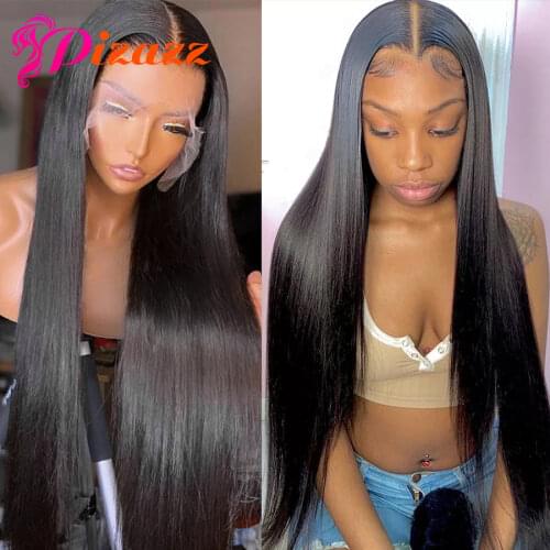 HD Transparent Lace Front Human Hair Wigs For Women Preplucked 180% 13X4 Brazilian Straight Lace Frontal Wig Pizazz Remy Hair