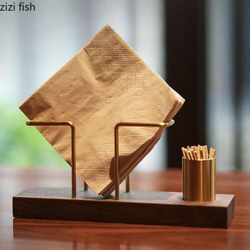 Walnut/Beech Solid Wood Tissue Holder Brass Storage Rack Tissue Box Dining Table Napkin Holder Minimalist Paper Towel Case