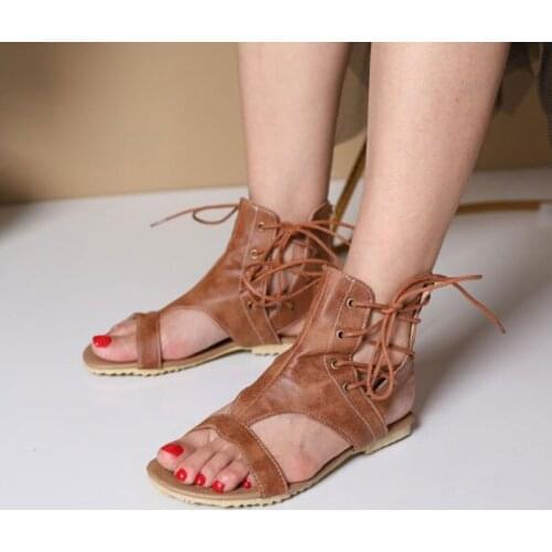 Women Cross-tied Ankle Sandals Flat Ladies Open Toe Beach Sandal 2021 Summer Female Walk Casual fashion Shoes