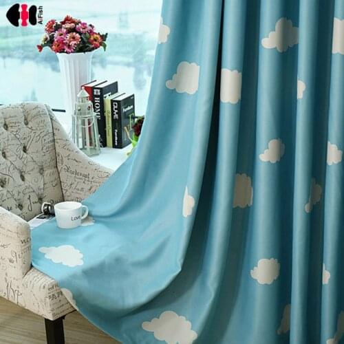 Blue Sky White Cloud Print Curtains for Kids Bedroom Tents Children Boys Girls Shading Cartoon Nursery Window Rideaux P125C