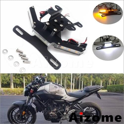 Steel Motorcycle LED Tail Tidy for Yamaha FZ-07 MT-07 Amber Flash Turn Signal Motorbike License Plate Bracket Holder 2014-2020