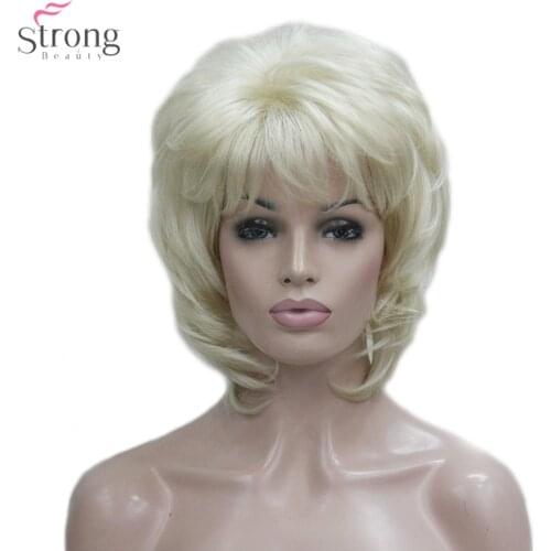 StrongBeauty Womens Synthetic Wig Short Straight Fluffy Natural Hair Capless Wigs Bleach Blonde #613