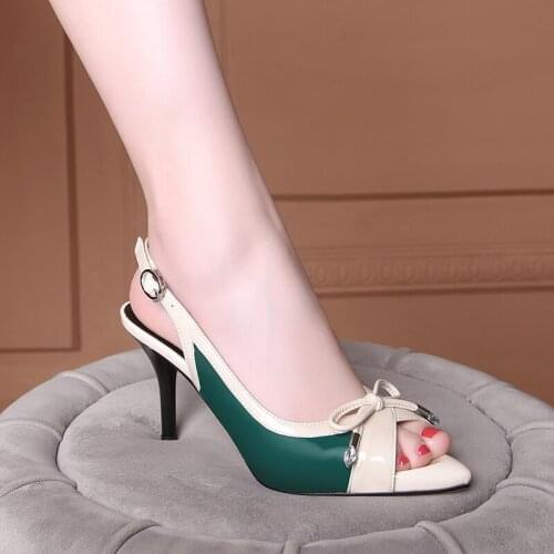 Fish mouth high heels 2021 summer new style back space sandals bow stiletto heel womens shoes