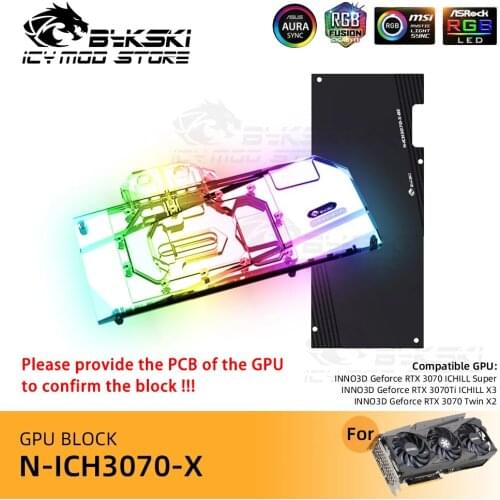 Bykski Video Cards Water Block for INNO3D Geforce RTX 3070Ti Ichill Super VGA Blocks A-RGB Liquid Cooling Heatsink N-ICH3070-X