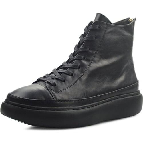 Vintage Lace Up Men Boots British Black Platform Height Increasing Ankle Boots Brand Work Safety High Top Shoes Man 38-44