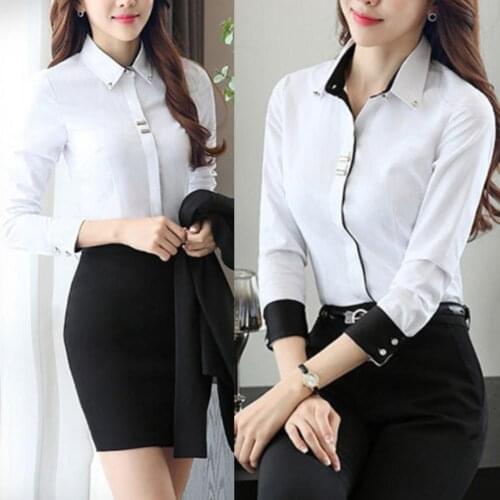 2020 Spring Autumn Fashion Elegant Office Lady Turn Down Collar Long Sleeve Button-s Cuff Cotton Plus Size Shirt