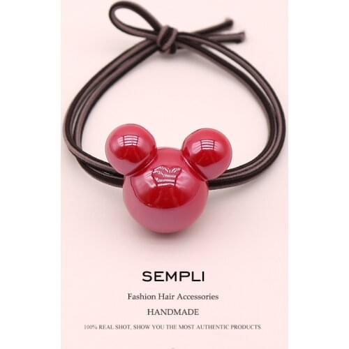 Sempli 9 Colors High Elasticity Rubber Bands Acrylic Red Mickey Minnie Head For Women Elastic Hair Bands Kid Children Headwear