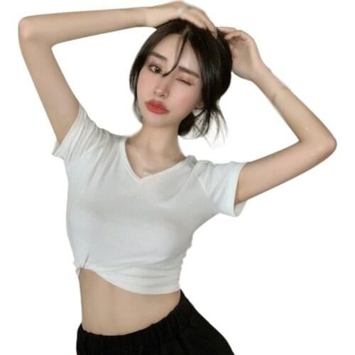Women Tops Short Sleeve T-shirt Sexy Backless Black White Summer V Neck Tee Shirt