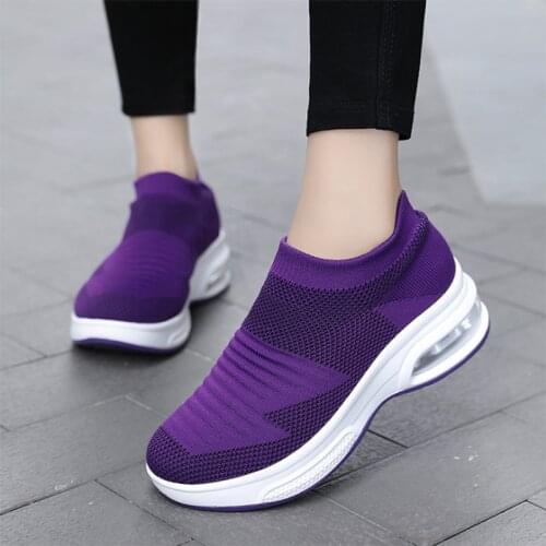 High Top Sock Sneakers Women Ankle Boots Flat Sock Shoes Womens Vulcanized Shoes Slip on Sneakers Air Cushion Wedge Gift