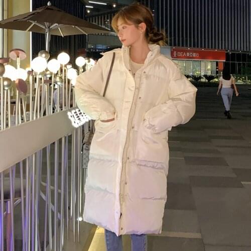 Hooded Winter Casual Thick Women Long Parkas Solid Warm Down Cotton Jacket for Ladies Loose Zipper Quilted Cotton Padded Coat