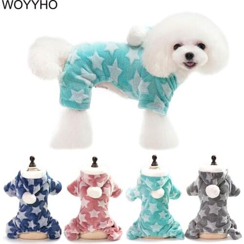 Winter Warm Pet Clothes For Small Medium Dogs Fleece Coat Star Pattern Four Legs Puppy Cat Outdoor Jumpsuit