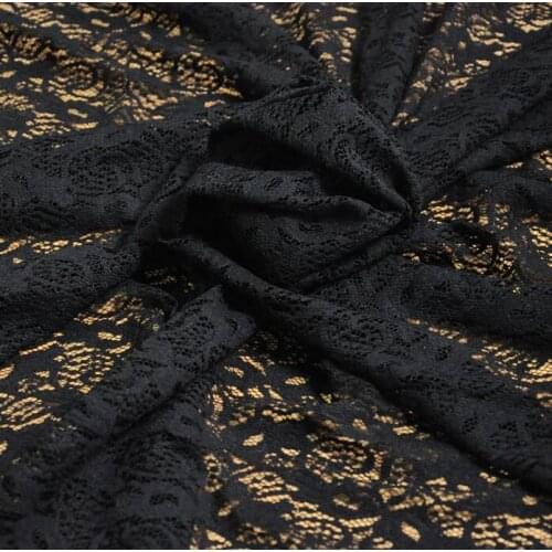 1 Meter Lace Fabric Embroidered for Dress African Apparel Sewing Elastic Lace Trim French Lace Fabrics DIY Black 125cm WIdth