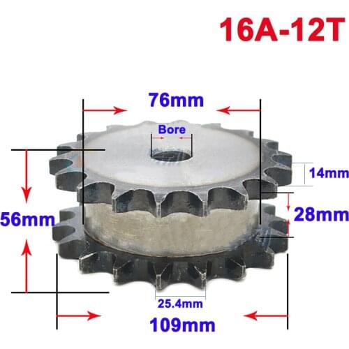 1Pcs 16A 12 Teeth Sprocket Wheel Double Row Chain Gear 45 Steel