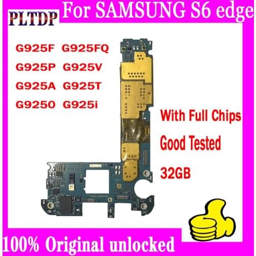 Original Unlocked for Samsung S6 edge G925F G925P G925V G925A G925T G925I G9250 G925FQ Motherboard 32G With Chips, Free Shipping