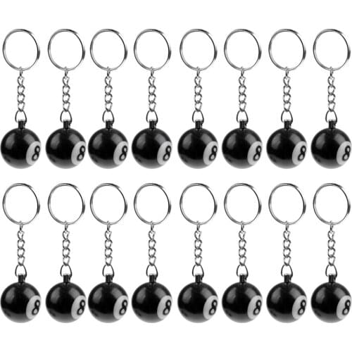 16pcs Number 8 Resin Ball Keychain Billiard Ball Pendant - Black