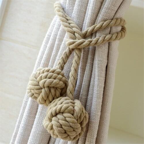 2Pcs Hand Woven Cotton Hemp Curtain Hanging Ropes Double Balls Curtain Accessories Tie Backs Decorative Straps Buckle Clasp