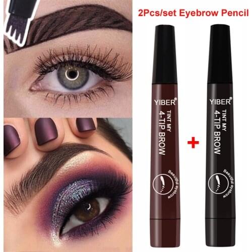 2pcs Eyebrow Pencil Waterproof Fork Tip Eye Brow Tattoo 5 Colors Long Lasting Makeup Eyebrow Marker For Eyebrows Dye Tint Pen