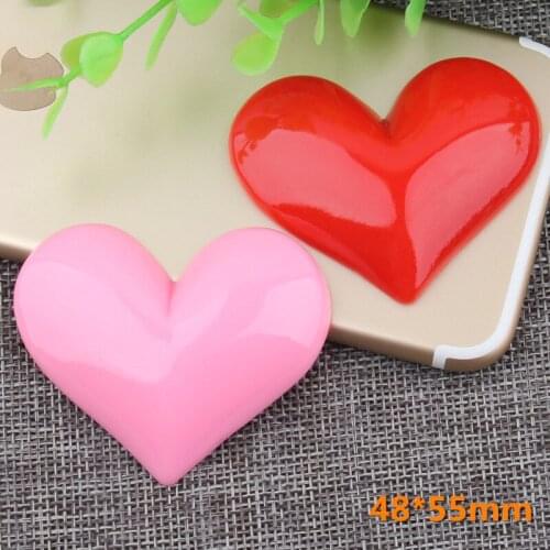 2cs/Lot 48*55mm Big Size Love Heart Resin Cabochon Patch sticker Clay Bead Pendant Material Fit DIY Ornament Jewelry