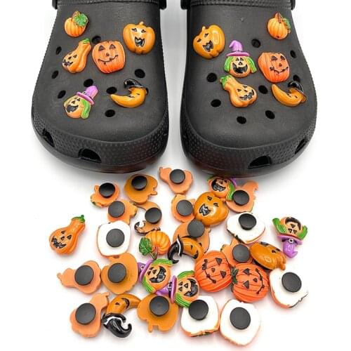 2021 Halloween Pumpkin Ghost Theme 3D Resin Croc JIBZ Charms Garden Shoes Decoration Clogs Accessories For Croc Jeans Kids Gift
