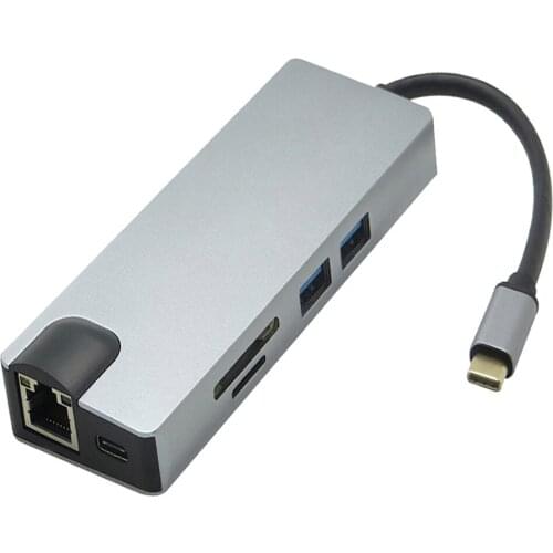 5pcs/lot 8 in 1 USB Type C Hub to HDMI 4K VGA RJ45 Gigabit Ethernet Adapter SD/TF Card Reader Type C Adapter for Macbook