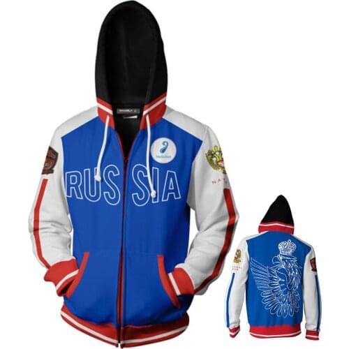 Anime YURI!!! on ICE Yuri Plisetsky Cosplay Costume Warm Zipper Hoodie Sweater Jacket Oversize Sweatshirts Hoodie Unisex