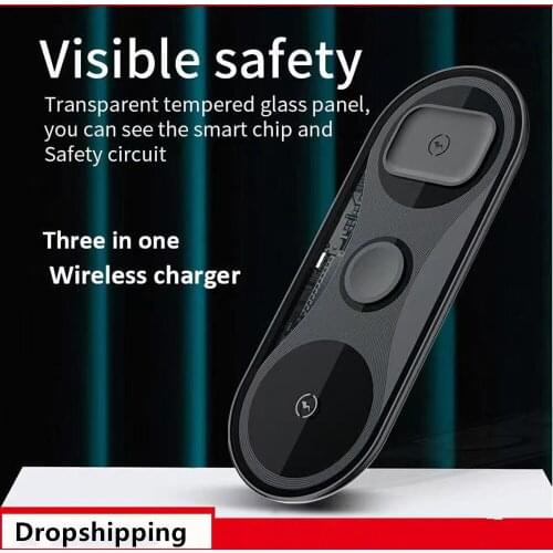 3 In 1 Wireless Charger Dock Station For IPhone / Android / Type-C USB Phones 15W Qi Fast Charging For Apple Watch AirPods Pro