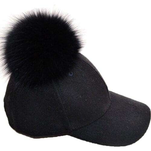 Fashion Fox Fur Pom Pom Wool Baseball Cap Blank Hat Solid Color Hats Cap Adjustable Warm Hat