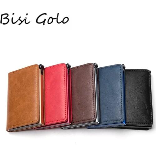 BISI GORO 2020 New Arrival Card Holder Protector Safety Wallet Men and Women Colorful PU Fashion Aluminum Box RFID Case Holder