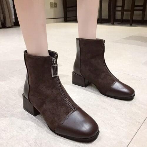 Martin boots women Vogue Autumn Winter models zipper thick heel Chelsea boots square toe short boots British style womens Boots