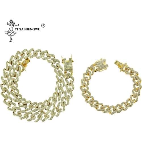 Hip Hop Full Pave Rhinestone 15MM Bling Iced Out Crystal Miami Zircon Prong Cuban Mens Necklace For Men Jewelry Gifts Fashion