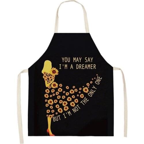 Sunflower Pattern Apron Skin-friendly Breathable Cotton Flax Cooking Apron for Dishwashing Kitchen Cleaning Cook accessories