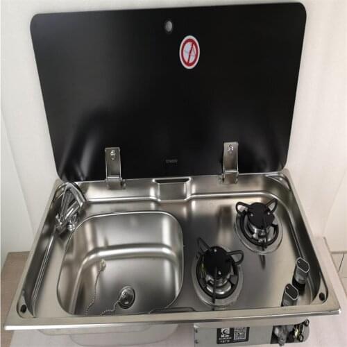 Boat Caravan RV Camper 2 Burner LPG Gas Stove Hob and Sink Comb With Tempered Glass Lid 775*365*150/120mm GR-904LS