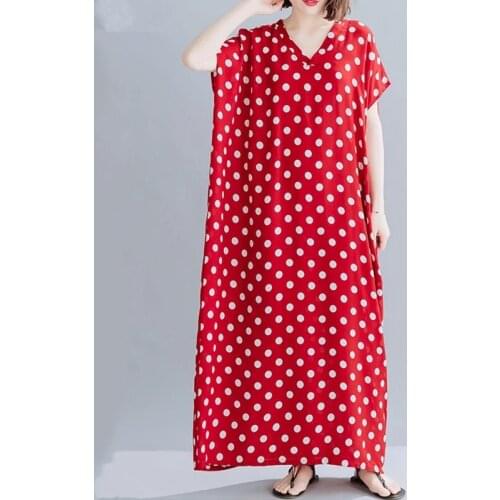 Cotton Satin Plus Size Vintage Polka Dot Women Casual Loose Long Summer Beach Dress Elegant Clothes 2021 Ladies Dresses Sundress
