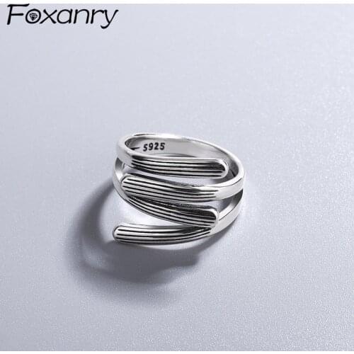 FOXANRY 925 Sterling Silver Rings 2021 Trendy Hip Hop Vintage Couples Simple Multi Layer Hollow Cross Party Jewelry Wholesale