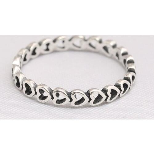 S925 Openwork Ring for Women Linked Love Hearts Ring Girl Lady Gift Jewelry finger anel