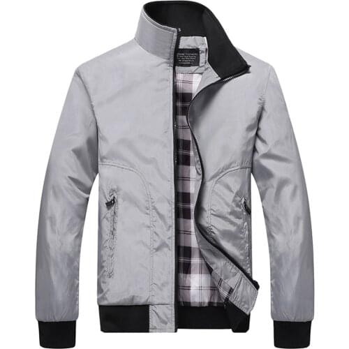 Fashion Men Winter Solid Color Stand Collar Zipper Pockets Coat Pilot Jacket Mens solid color jacket with zipper round neck