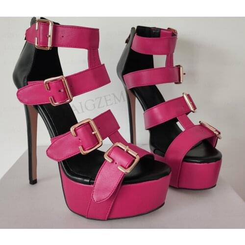 LAIGZEM FASHION Women Platform Sandals Patchwork Open Toe Zip Up High Heels Pumps Party Prom Shoes Woman Big Size 41 42 47 50 52