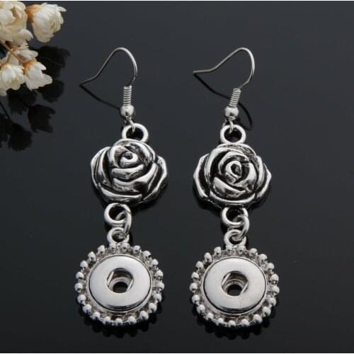 Fashion 1 Pair Rose Snaps Metal Drop Earrings Fit Small Size 12MM Snap Buttons For Women DIY OEM Xinnver Jewelry ZI055