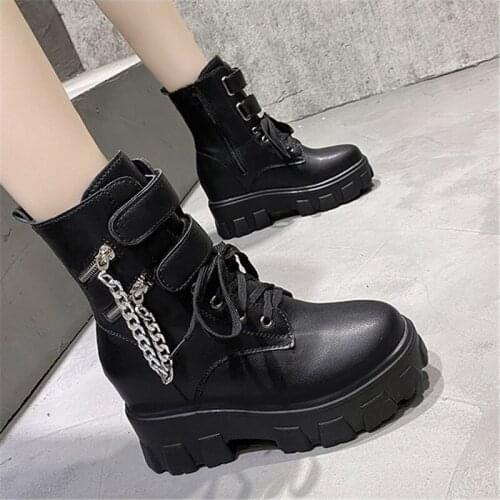 New Black High Platform Boots Women Fashion Internal increase Boots Women 2021 Non-slip Wear-resistant Sole Ankle Knight Boots