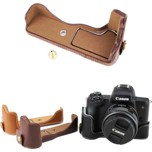 New Genuine Leather Camera Case Bag For Canon EOS M50 EOSM50 Half Body Cover Open battery Black Coffee Brown