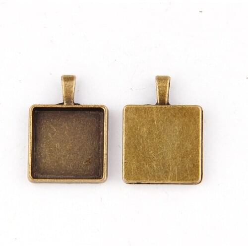Fit 20mm Square Antique Bronze Pendants Setting Cabochon Cameo Base Tray Bezel Blank DIY Jewelry Findings
