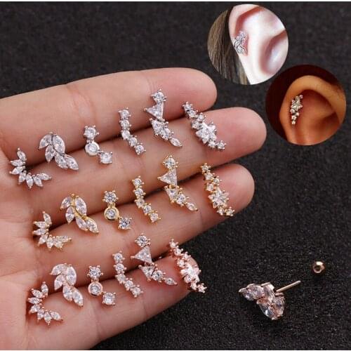 Classic Cross Heart Flower Crown Cz Ear Studs Helix Piercing Cartilage Earring Conch Rook Tragus Stud Ear Piercing Jewelry