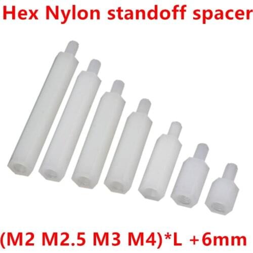 50pcs M3 White plastic nylon hex column standoff spacer screw stand-off M3 hex screw male M3*5/6/7/8/9/10/11/12/14/15/20/25mm+6