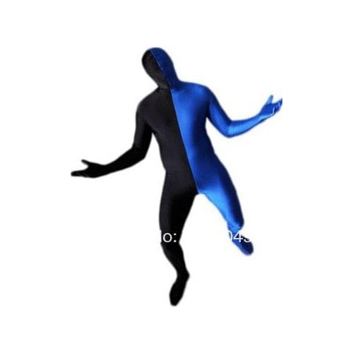 Blue & Black Split Spandex Full body Zentai Suit