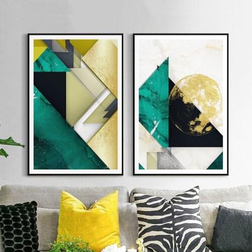 Modern Abstract Green Golden stock marble Painting Geometry Mountain Canvas Poster Art Wall Picture for Living Room Unframed