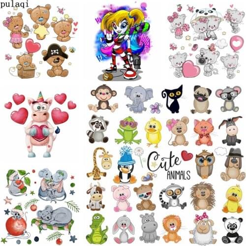 Pulaqi Cartoon Girls Thermal Stickers Iron on Transfers for Clothes Heat Transfer Hot Vinyl DIY Ironing Cool Applique on Clothes