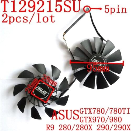 Original EVERFLOW T129215SU 2pcs/lot 12V 0.5A 28X28X28X28mm for ASUS GTX780/780TI R9 280/280X 290/290x GTX970/980 Cooling fan