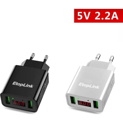 EtopLink Smart USB Charger Dual USB LED 2.2A Digital Charging Adapter For iPhone Samsung Xiaomi EU Plug Wall Travel Chargers